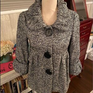 *Kensie* 🌺COQUETTE-Style🌺 Lined Tweed *Parisian* Swing Coat *Snaps* Sz 2